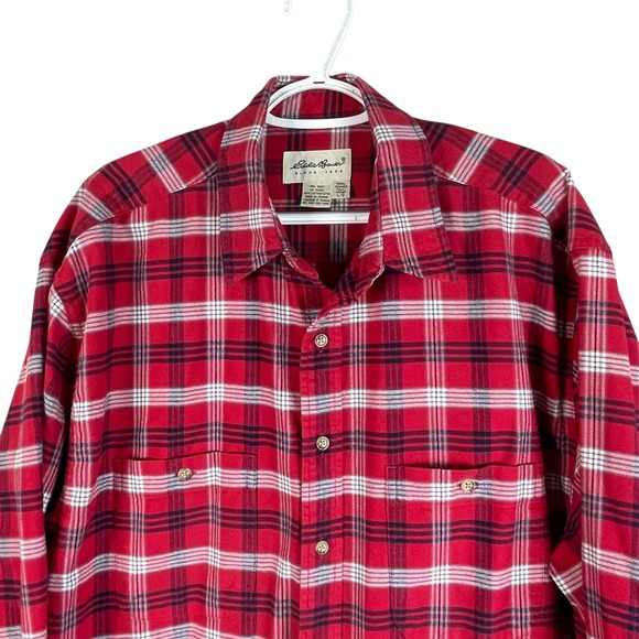 Vintage Eddie Bauer Relaxed Fit Flannel Shirt Mens L Red Plaid L/S‎ Cotton - Picture 1 of 5